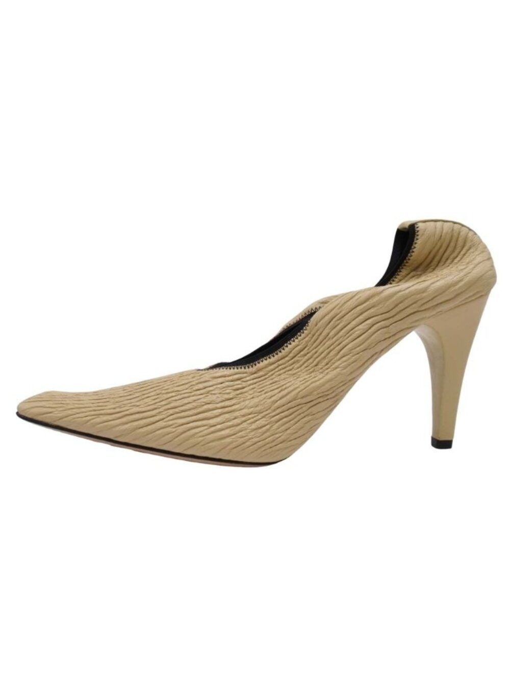 Bottega Veneta Crunch Calfskin Pumps Square Toe Shoes Beige